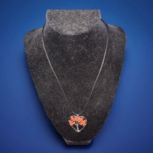 Heart-Shaped Braided Tree of Life Orange Crystal Gemstone Pendant Necklace